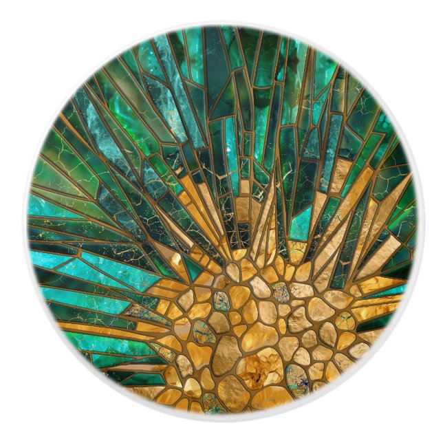 Emerald and guld cells mosaic abstrakt knopp (Framsidan)