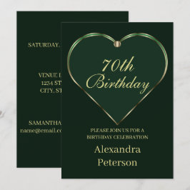 Emerald and Guld minimalist Heart Birday Inbjudningar