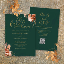 Emerald and Guld Rustic Blommigt QR Code Bröllop