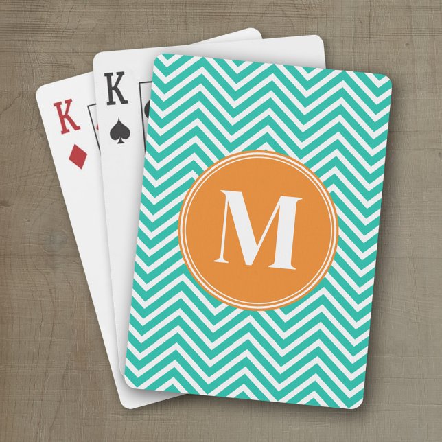 Emerald and Orange Chevrons Anpassningsbar Triple  Spelkort (Personalized playing cards with monogram or custom text)
