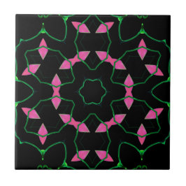 Emerald and Pink Kaleidoscope Kakelplatta