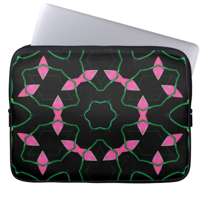 Emerald and Pink Kaleidoscope Laptop Fodral (Framsidan)