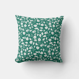 Emerald and White Blommigt Dekorativ kudde