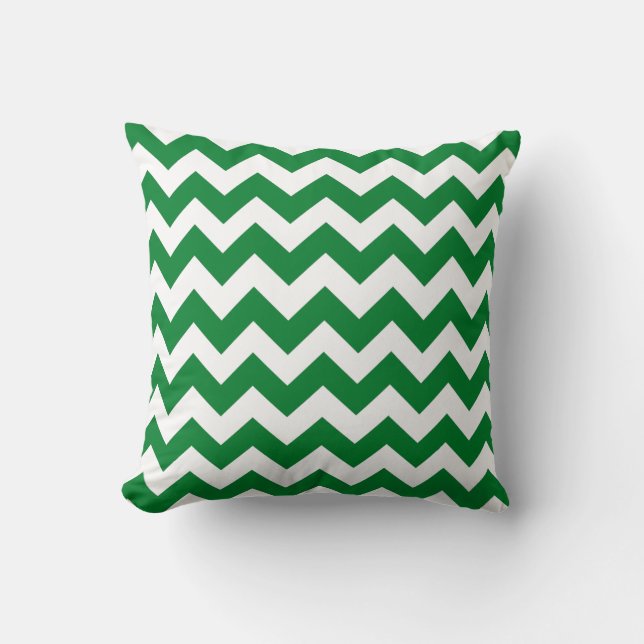 Emerald and White Chevron Zig Zag Pillow Kudde (Framsida)