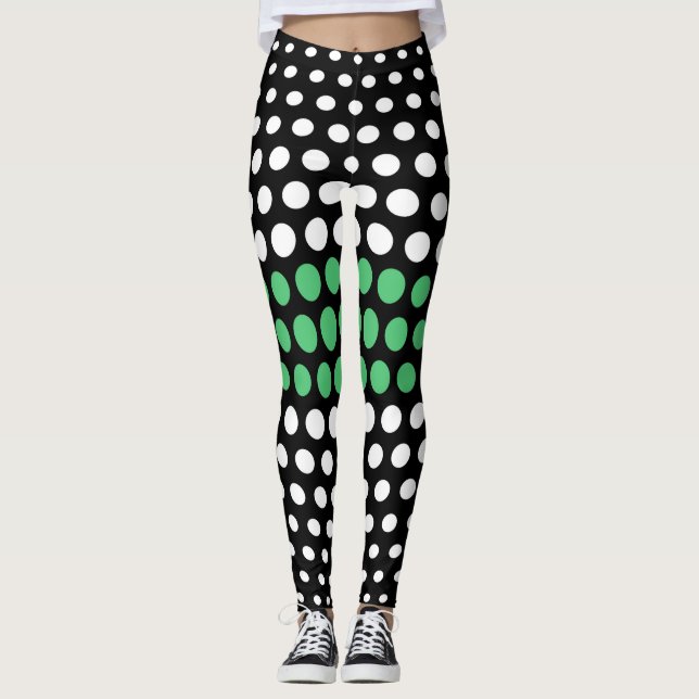 Emerald and White Polka Dot Mönster Leggings (Framsida)