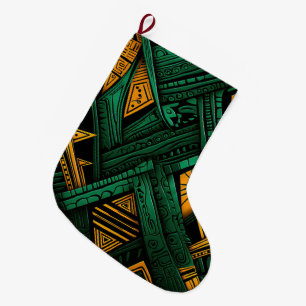 Emerald Ankara Elegance - Grönt African Ankara Stor Julstrumpa