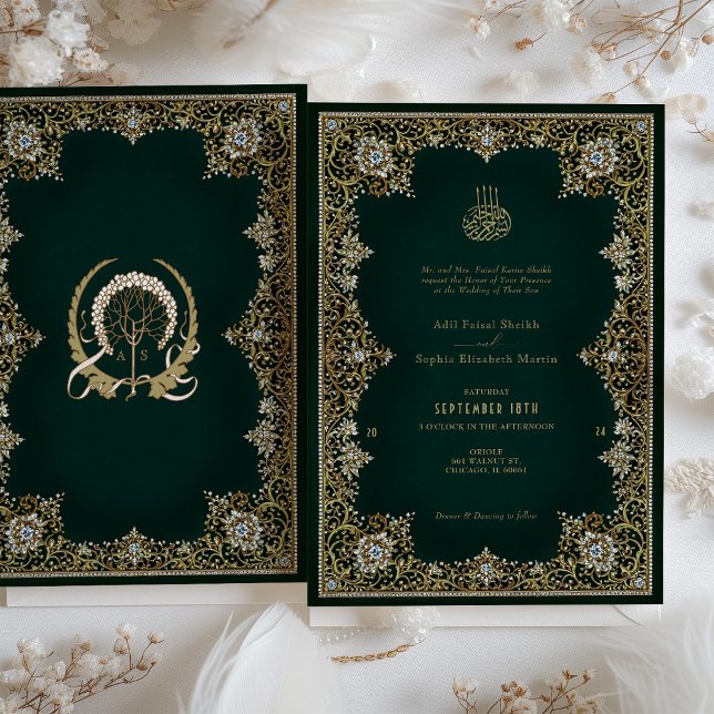 Emerald Antique Guld & Jeweled Islamic Bröllop Inbjudningar (Skapare uppladdad)