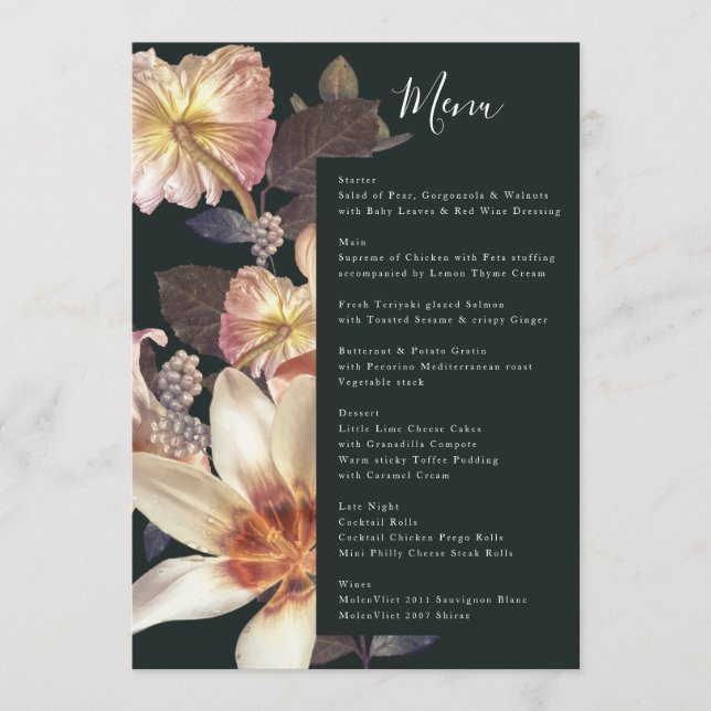 Emerald Antique Vintage bröllop Meny (Framsida)