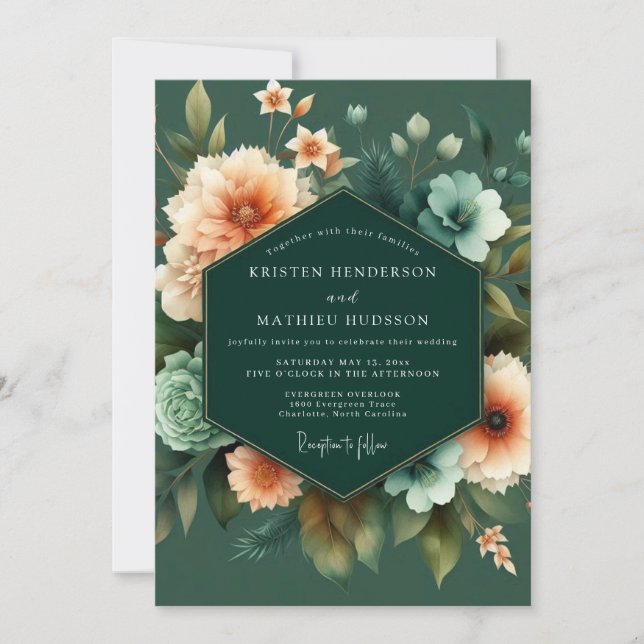 Emerald Apricot Artful Wedding Inbjudningar (Framsida)