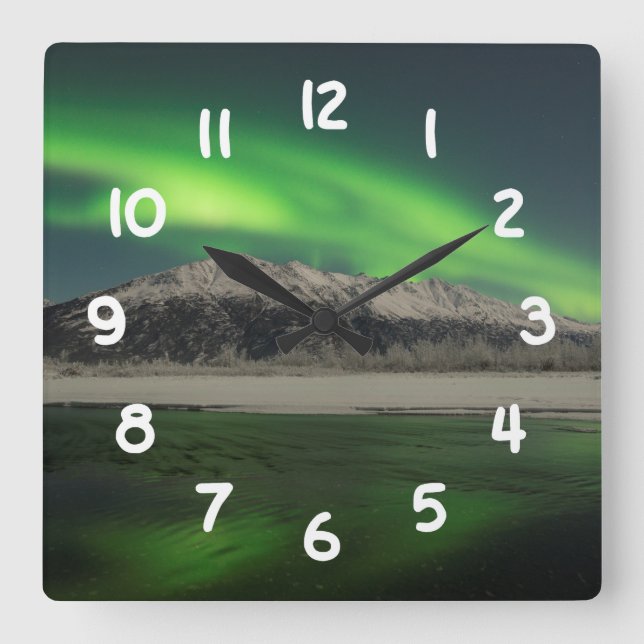 Emerald Aurora Fyrkantig Klocka (Framsida)