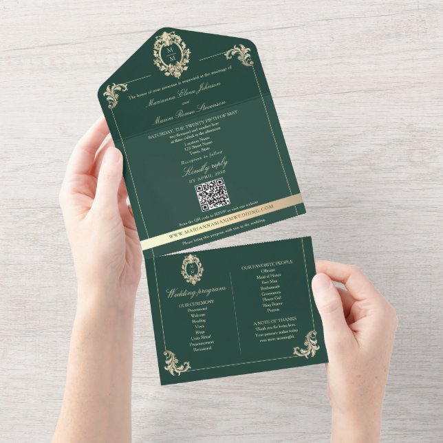 Emerald Baroque QR Allt-i-ett-programinbjudan (Avrivbar del)