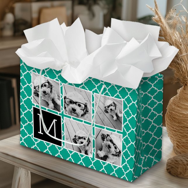 Emerald & Black Instagram 5 Photo Collage Monogram (Custom Gift Bag)