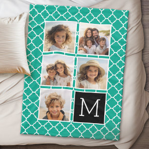 Emerald Black Instagram 5 Photo Collage Monogram Fleecefilt