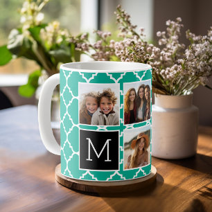 Emerald & Black Instagram 5 Photo Collage Monogram Kaffemugg