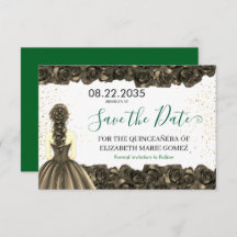Emerald & Black Quinceañera Save the Date