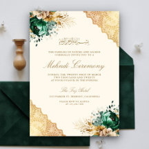 Emerald Blommig Guld Spets Muslimsk Mehndi Ceremon