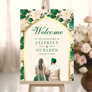 Emerald Blommigt Anand Karaj Bröllop Välkomsttecke Poster