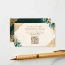 Emerald Blommigt Guld Snöre Cream Bröllop QR-kod