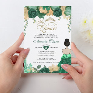Emerald Blommigt Princess Mis Quince Quinceañera Inbjudningar