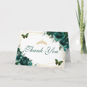 Emerald Blommigt Quinceañera Birthday Butterflies Tack Kort