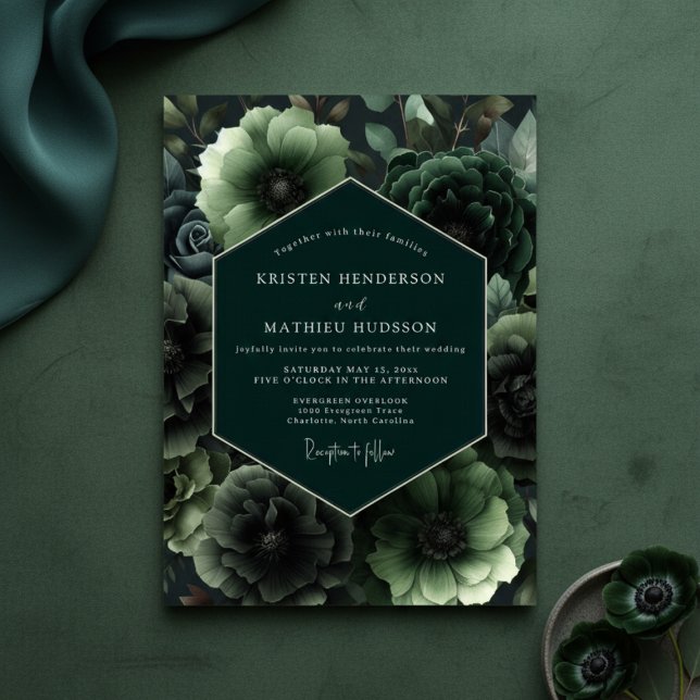 Emerald Bloom Opulent Wedding Inbjudningar (Skapare uppladdad)