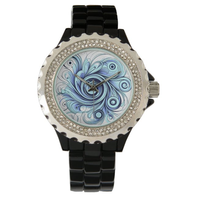 Emerald Blue Swirl Mönster Elegant Design Armbandsur (Framsida)