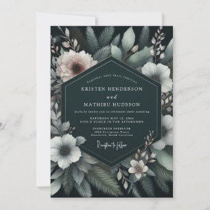 Emerald Blush Moody Flora Bröllop Inbjudningar