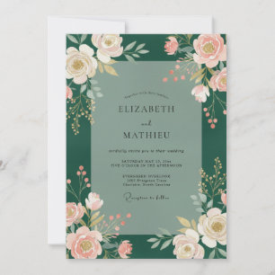 Emerald Blush Peony Bröllop Inbjudningar
