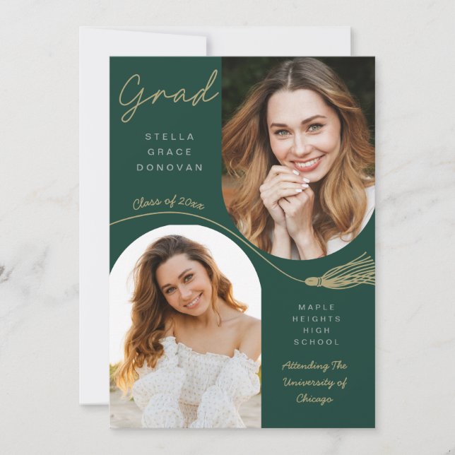Emerald Boho Tassel Examenstillkännagivande med Fo Inbjudningar (Framsida)