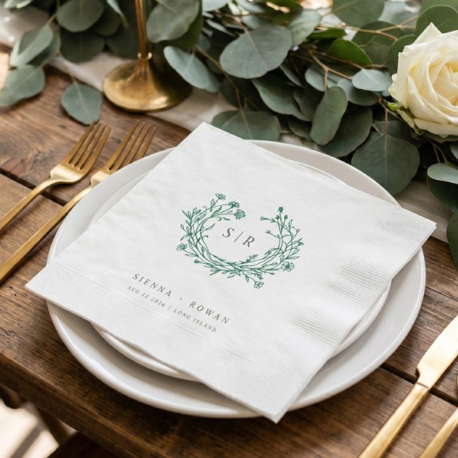Emerald Boho utsmyckad Monogram Bröllop Pappersservett (Skapare uppladdad)