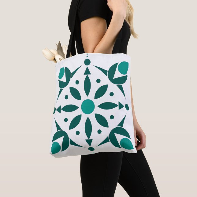 Emerald Botanical Symmetry Tote Bag Tygkasse (Närbild)