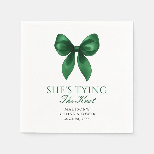 Emerald Bow She's Tying the Knot Bröllopsdusch Pappersservett (Framsidan)