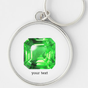 Emerald, Bright Grönt Rund Silverfärgad Nyckelring