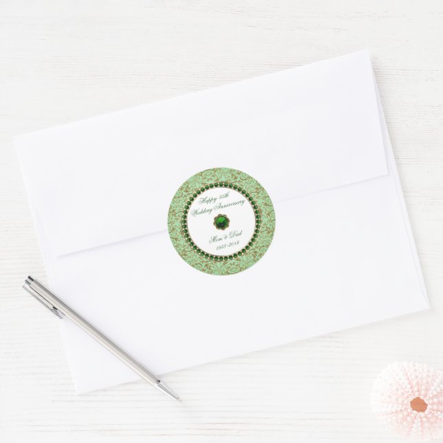 Emerald Bröllop-årsdag Sticker Runt Klistermärke (Kuvert)