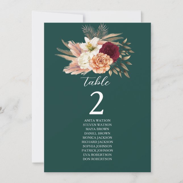 Emerald Burgundy Blommigt Bord Seating (Framsida)