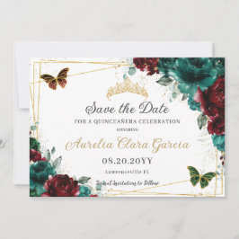 Emerald Burgundy Blommigt Quinceañera Sweet sixtee Spara Datumet