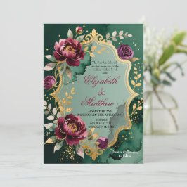 Emerald Burgundy Floral Glitter Wedding Invitation Inbjudningar