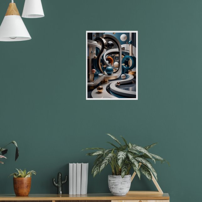 Emerald Celestial Mountains Surreal Teal Affisch  (Vardagsrum 1)