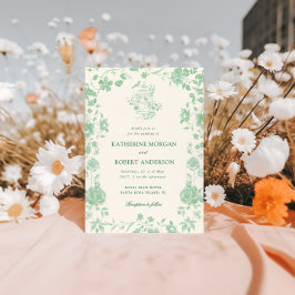 Emerald Chinoiserie Vintage Blommigt Bröllop Inbjudningar