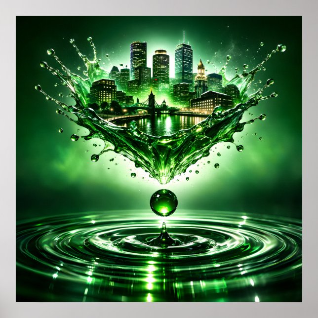 Emerald City Boston Flytande Konst Poster (Framsidan)