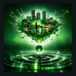 Emerald City Boston Liquid Art Poster<br><div class="desc">Witness the iconic Boston skyline reimagined through the lens of "Liquid Alchemy." This surreal masterpiece captures a stunning city silhouette rising from a high-velocity emerald green splash, suspended above rhythmic concentric ripples. Rendered in stunning 8K ultra-high definition, every skyscraper and bridge detail is captured with razor-sharp clarity, ensuring professional print...</div>
