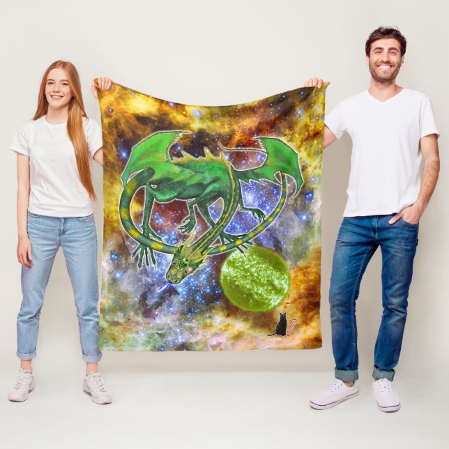 Emerald Cosmic Dragon Fleece Blanket (På plats)