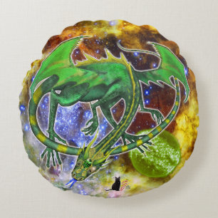 Emerald Cosmic Dragon Rund Kudde