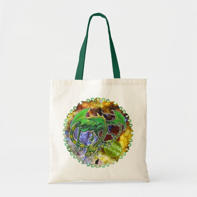 Emerald Cosmic Dragon Tote Bag Tygkasse (Framsidan)