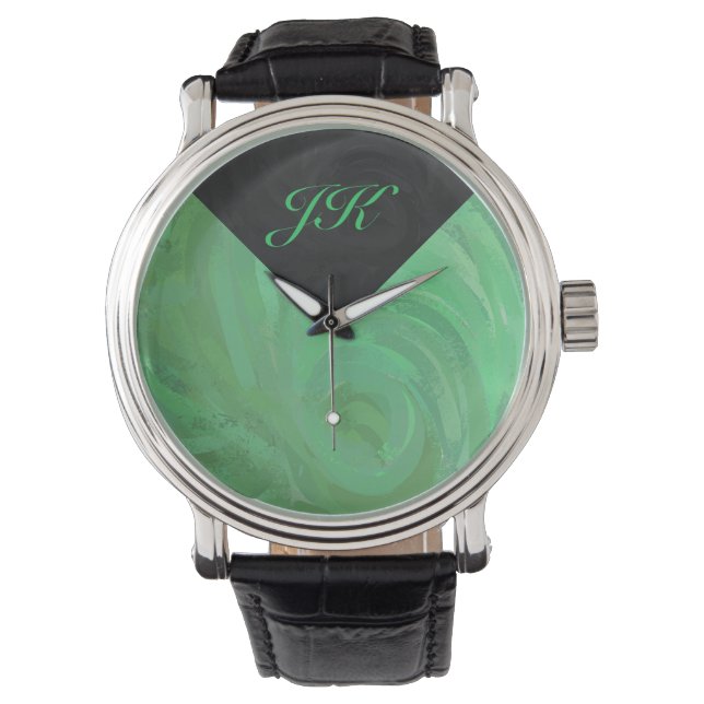 Emerald Cream och Black Monogram Armbandsur (Framsida)