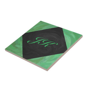Emerald Cream och Black Monogram Kakelplatta