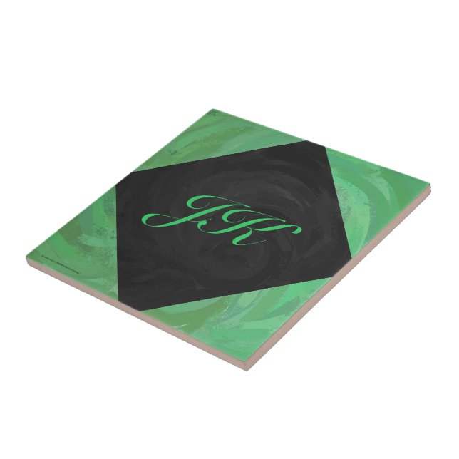 Emerald Cream och Black Monogram Kakelplatta (Sidan)