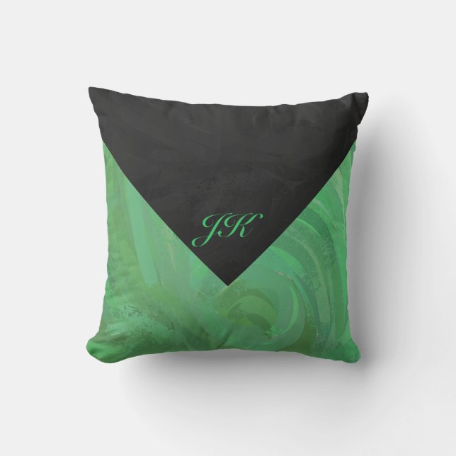 Emerald Cream och Black Monogram Kudde (Framsida)