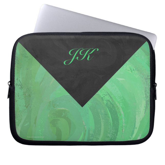 Emerald Cream och Black Monogram Laptop Sleeve (Framsidan)