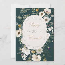 Emerald & Cream Poppy Floral Save The Date Card Spara Datumet